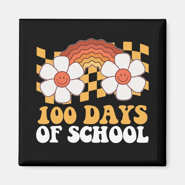 100 Tage Blume Schule Regenbogen Groovy Retro Magnet (Vorne)