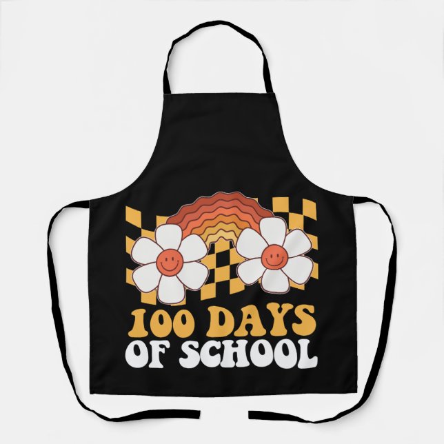 100 Tage Blume Schule Regenbogen Groovy Retro Schürze (Vorderseite)