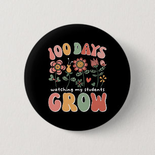 100 Tage Boho-Blumen züchten Lehrer 100. Tag Button