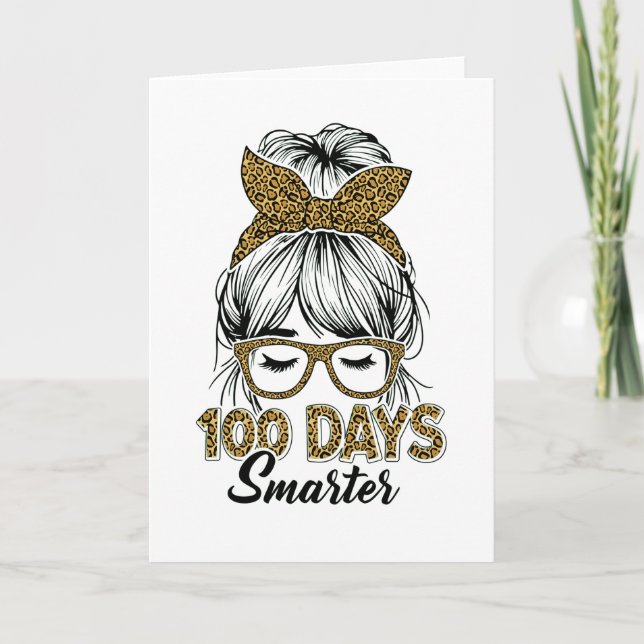 100 Tage clevererer Lehrer Leopardendruck Schleife Karte (Vorderseite)