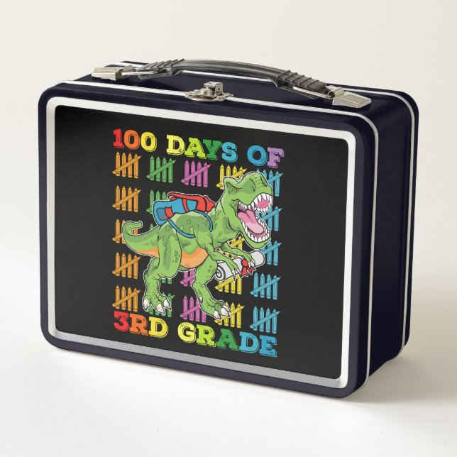 100 Tage der 3. Klasse T Rex Dinosaur Schule Metall Brotdose (Vorderseite)
