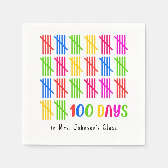 100 Tage der Schule farbenfrohe Tally Mark Serviette (Vorderseite)