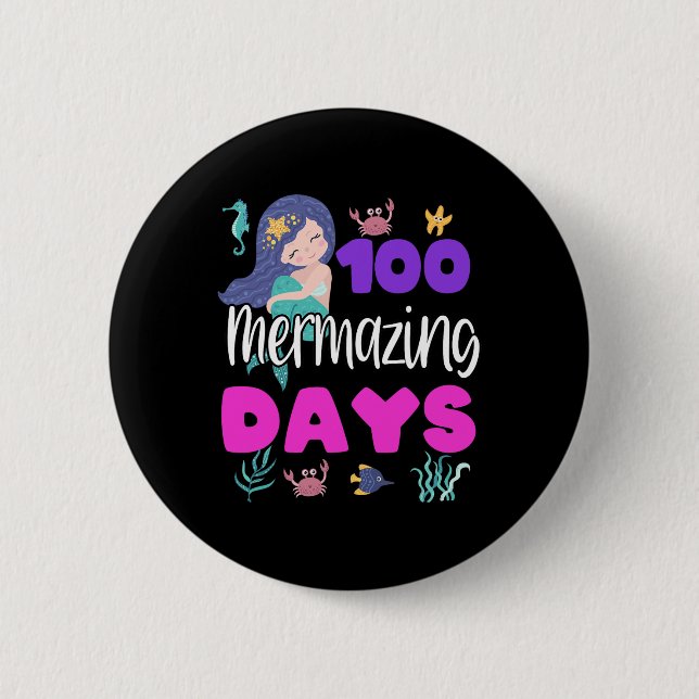 100 Tage der Schule Meerjungfrau Niedlich Lehrerin Button (Vorderseite)