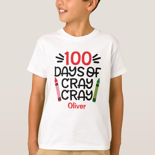 100 Tage der Schule Personalisiert Crayon T-Shirt (Vorderseite)
