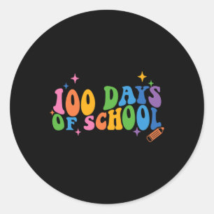 100 Tage der Schule Retro Groovy 100. Tag der Schu Runder Aufkleber