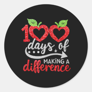 100 Tage des Bewirkens Apple Heart Lehrer Runder Aufkleber