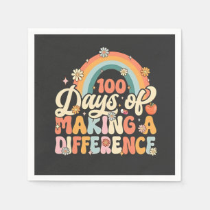 100 Tage des Unterrichtens mit Regenbogen Serviette