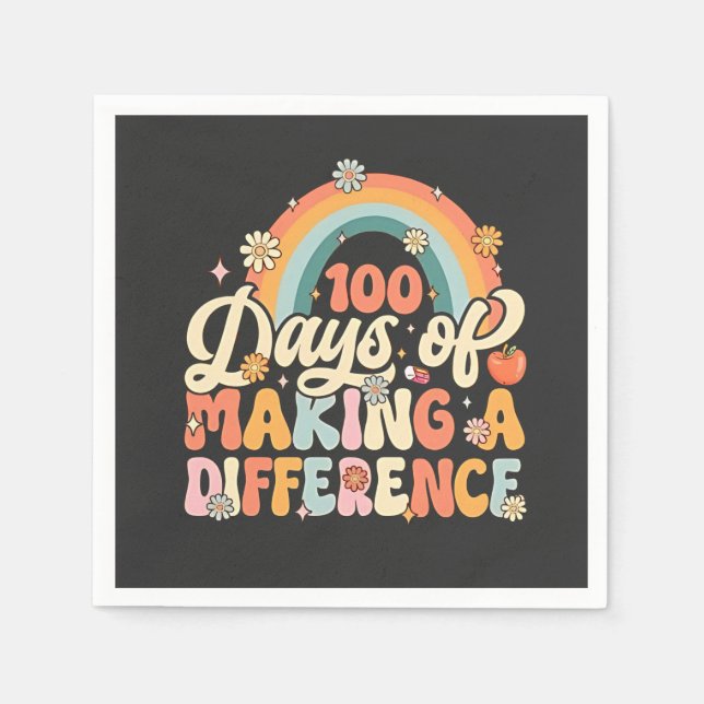 100 Tage des Unterrichtens mit Regenbogen Serviette (Vorderseite)