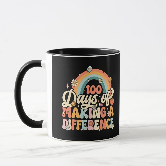 100 Tage des Unterrichtens mit Regenbogen Tasse (Links)