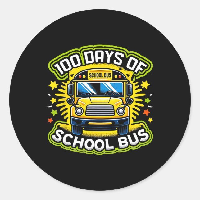 100 Tage Fahrt mit dem Schulbus 1 Runder Aufkleber (Vorderseite)