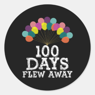 100 Tage Flew Away Balloons Boys Girls 100 Tage O Runder Aufkleber