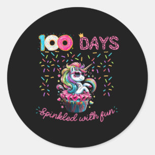 100 Tage geteilt mit Cupcake Unicorn 100 Tag Runder Aufkleber