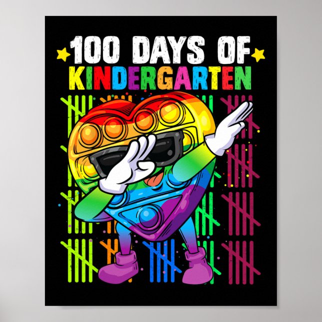 100 Tage Kindergarten Dabbing Buntes Fidget T Poster (Vorne)