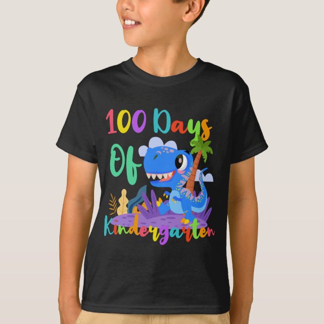 100 Tage Kindergarten Funny Dinosaurier Lehrer T-Shirt (Vorderseite)