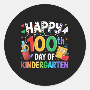 100 Tage Kindergarten-Lehrer Glücklicher 100. Tag  Runder Aufkleber