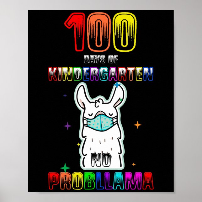 100 Tage Kindergarten No Probllama Llama Poster (Vorne)
