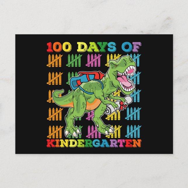 100 Tage Kindergarten T Rex Dinosaur Schule Postkarte (Vorderseite)