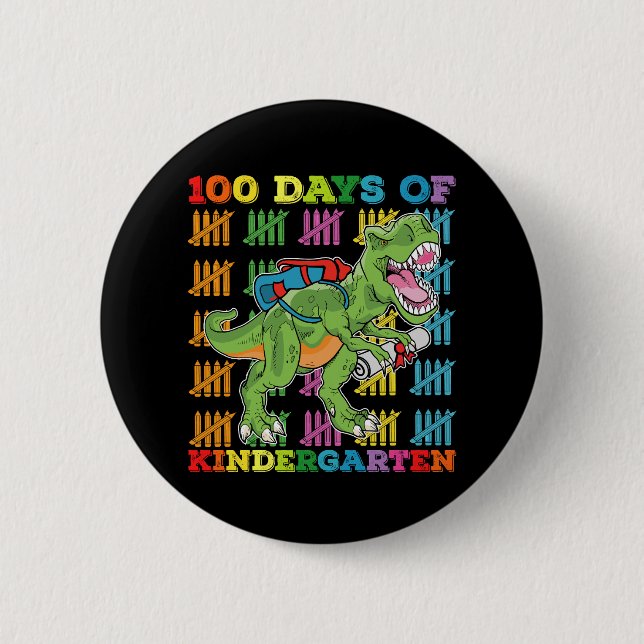 100 Tage Kindergarten T-Rex Dinosaurier Schule Button (Vorderseite)
