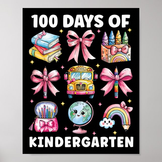 100 Tage Kindergartenlehrer Kinder Coquette Bow Poster (Vorne)