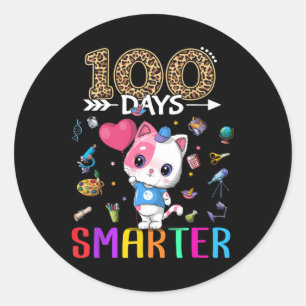 100 Tage klüger Niedliches Cat Girl Happy 100. Runder Aufkleber