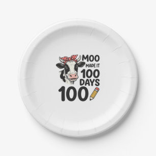 100-Tage-Kuh-Shirt Vintage-Gravur-Schuldesign Pappteller