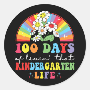 100 Tage Leben#39; dieser Kindergarten Hippie rai Runder Aufkleber