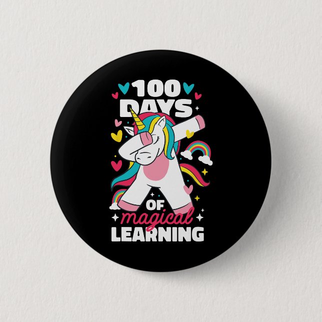 100 Tage magisches Lernen 100. Schultag Button (Vorderseite)