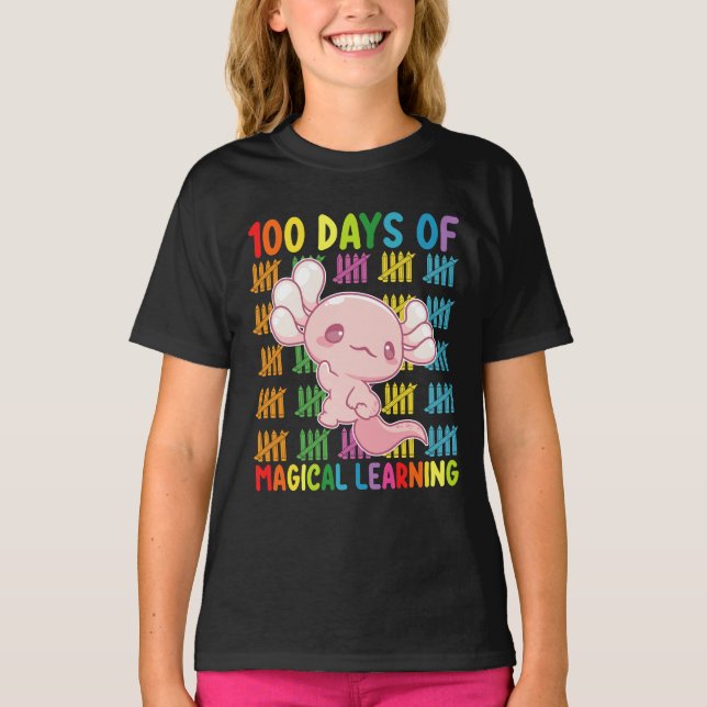 100 Tage Magisches Lernen Axolotl Schule T-Shirt (Vorderseite)