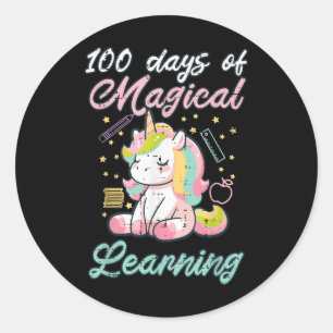 100 Tage Magisches Lernen Einhorn 100 Tage Mädchen Runder Aufkleber