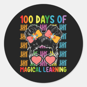 100 Tage Magisches Lernen Messy Bun School Runder Aufkleber