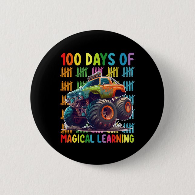 100 Tage Magisches Lernen Monster Truckschule Button (Vorderseite)