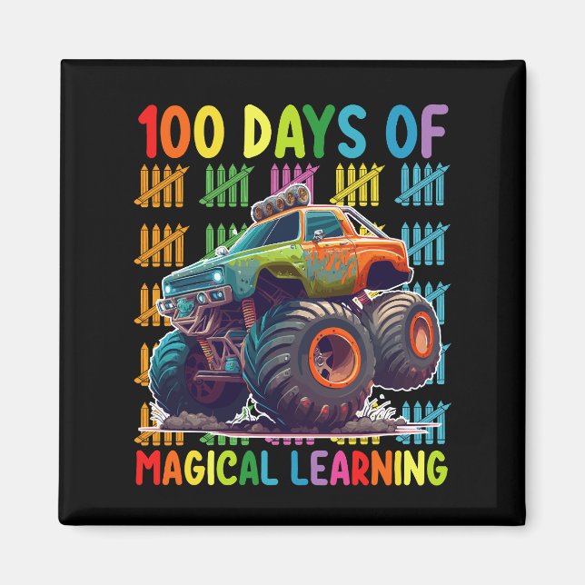 100 Tage Magisches Lernen Monster Truckschule Magnet (Vorne)