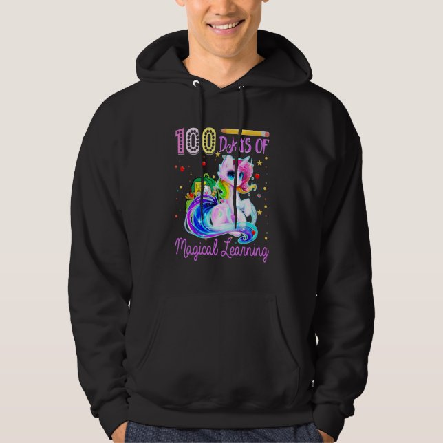 100 Tage Magisches Schullernen Einhornmädchen Hoodie (Vorderseite)