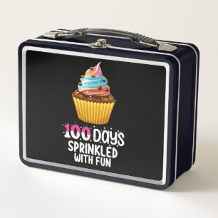 100 Tage mit Spaß gesprenkelter Cupcake-Schullehre Metall Brotdose