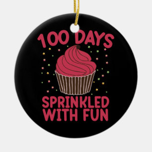 100 Tage mit Spaß gesprenkelter Cupcake Schulmädch Keramik Ornament