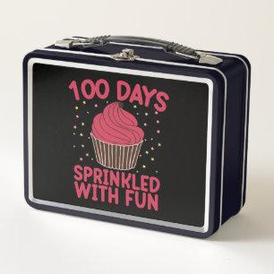 100 Tage mit Streuseln und Spaß Cupcake Schulmädch Metall Brotdose
