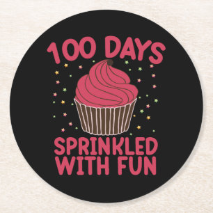100 Tage mit Streuseln und Spaß Cupcake Schulmädch Runder Pappuntersetzer
