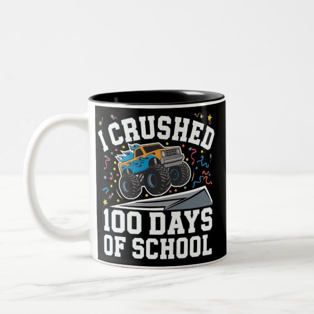 100 Tage Monster Truck Schule 100. Tagesschule Zweifarbige Tasse (Links)