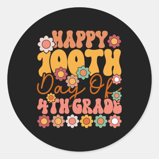 100 Tage Niedlicher Groovy Lehrer Kinder Gir Runder Aufkleber (Vorderseite)