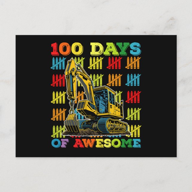 100 Tage Phantastischer Bagger 100. Schultag Postkarte (Vorderseite)