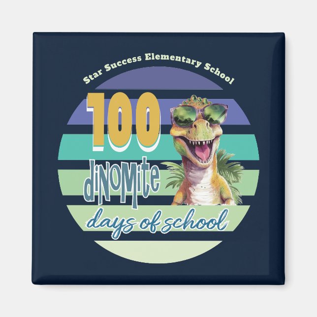 100 Tage Schul-Dinosaurier-Monogramm Magnet (Vorne)