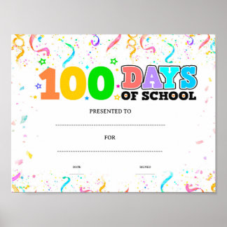 100-Tage-Schul-Leistungsauszeichnungsurkunde editi Poster