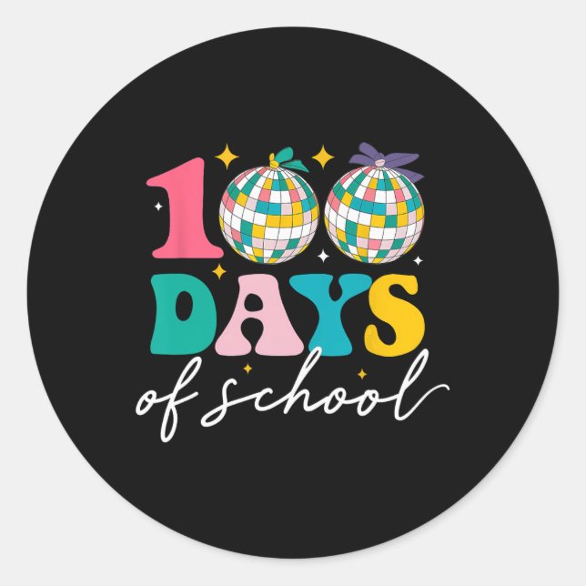 100 Tage Schuldisco Ball Celebration Runder Aufkleber (Vorderseite)