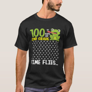 100 Tage Schule 2. Klasse Frosch Die Zeit Fliegt J T-Shirt