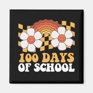 100 Tage Schule Blumen Regenbogen Groovy Retro Magnet