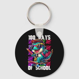 100 Tage Schule Cooler Dinosaurier Skateboarding  Schlüsselanhänger