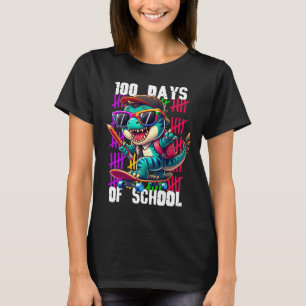 100 Tage Schule Cooler Dinosaurier Skateboarding  T-Shirt