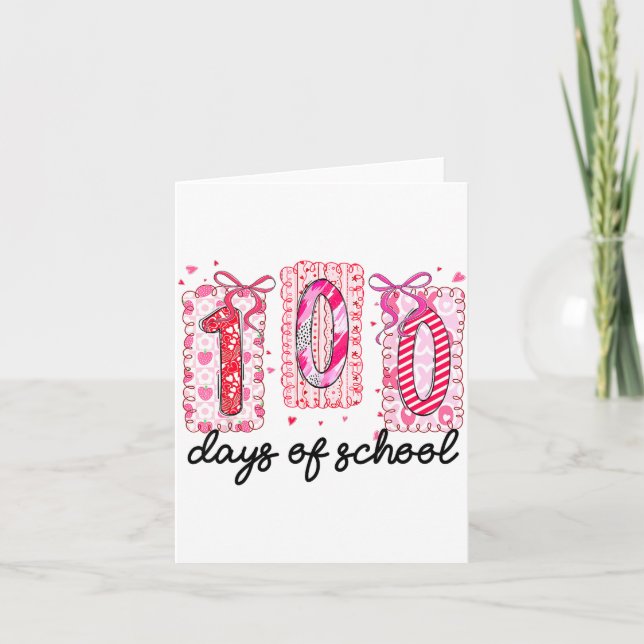 100 Tage Schule Coquette Valentinstag Mädchen Lehr Karte (Vorderseite)