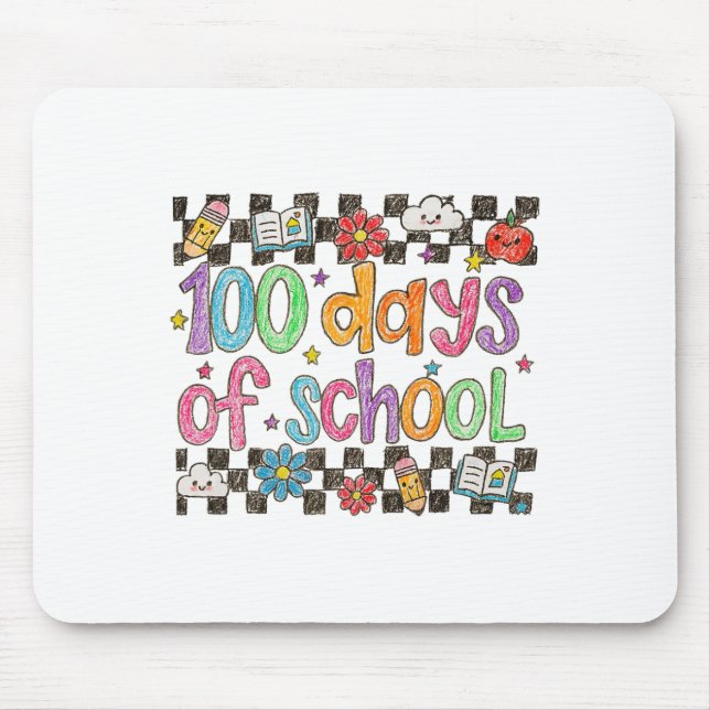 100 Tage Schule Crayon Handschriftstil Lehrer Mousepad (Vorne)