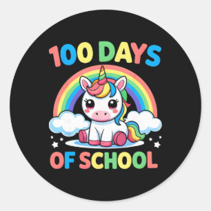 100 Tage Schule Einhorn 100 Tage schlauer 100.  Runder Aufkleber
